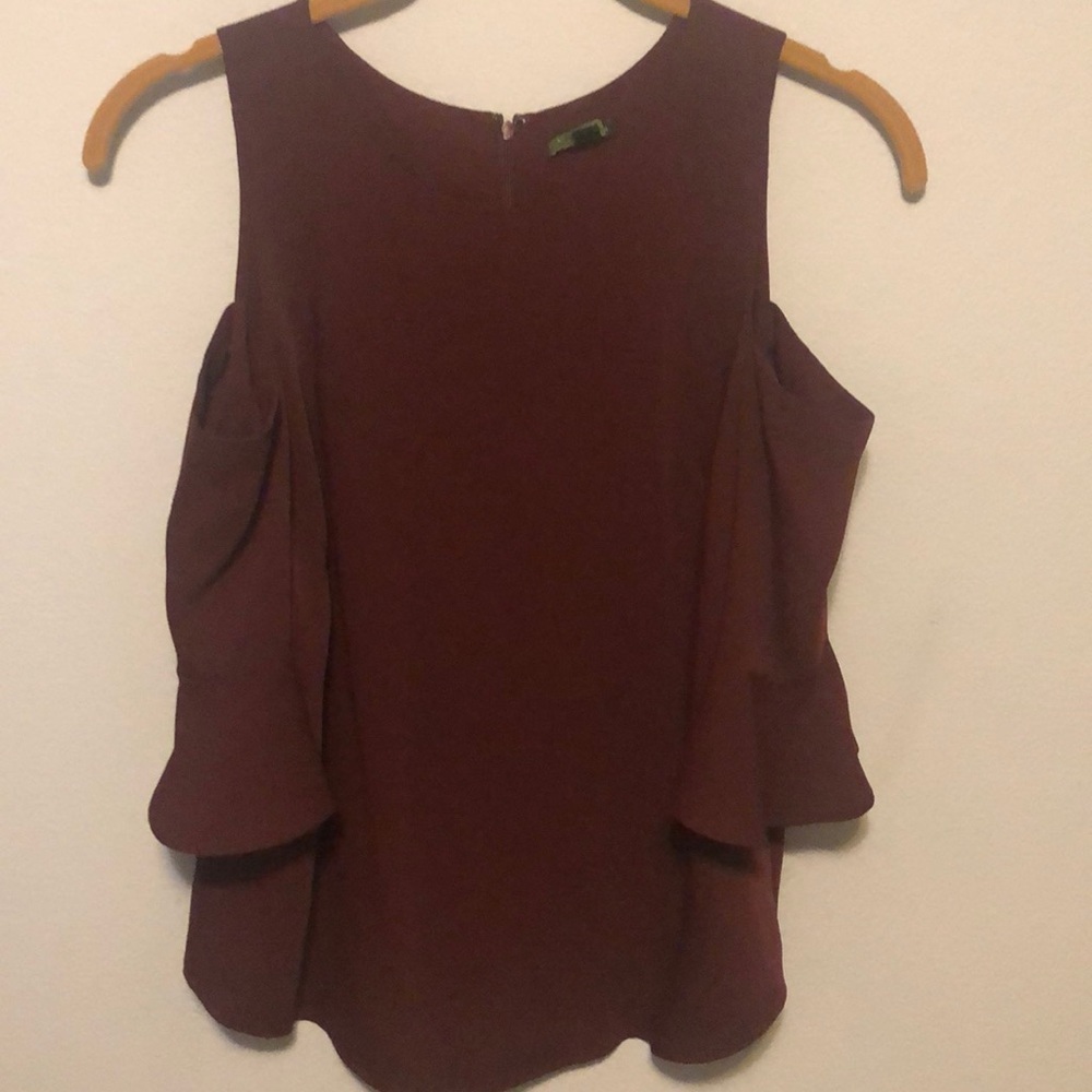 Wine Colored Ann Taylor Cold shoulder blouse - Picture 1 of 2